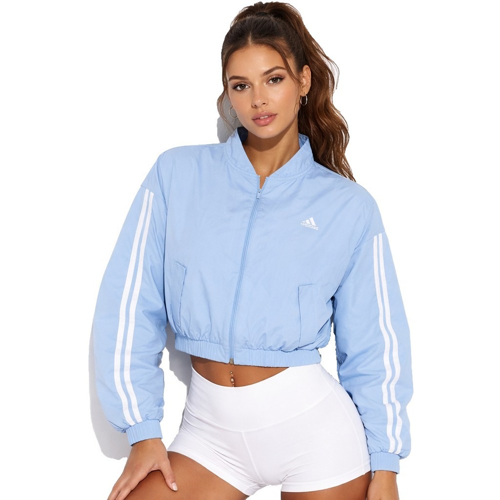 Adidas Womens 3 Stripe Woven Bomber Jacket Light‎ Blue White NWT 2XL